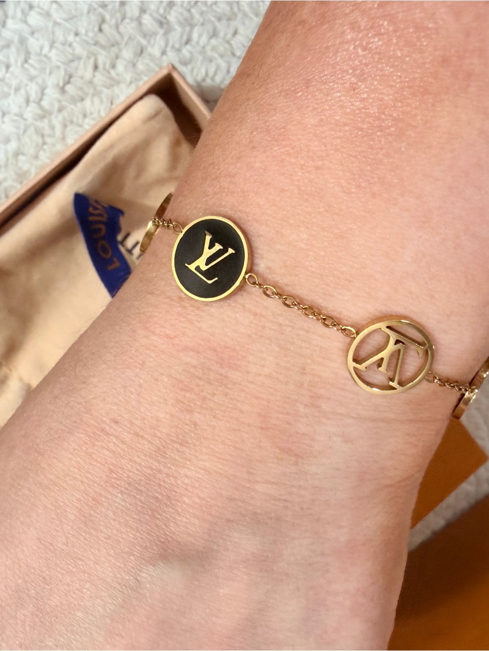 Gold and Black Enamel Monogram Stainless Steel Charm Adjustable Bracelet | NEW - Picture 7 of 10